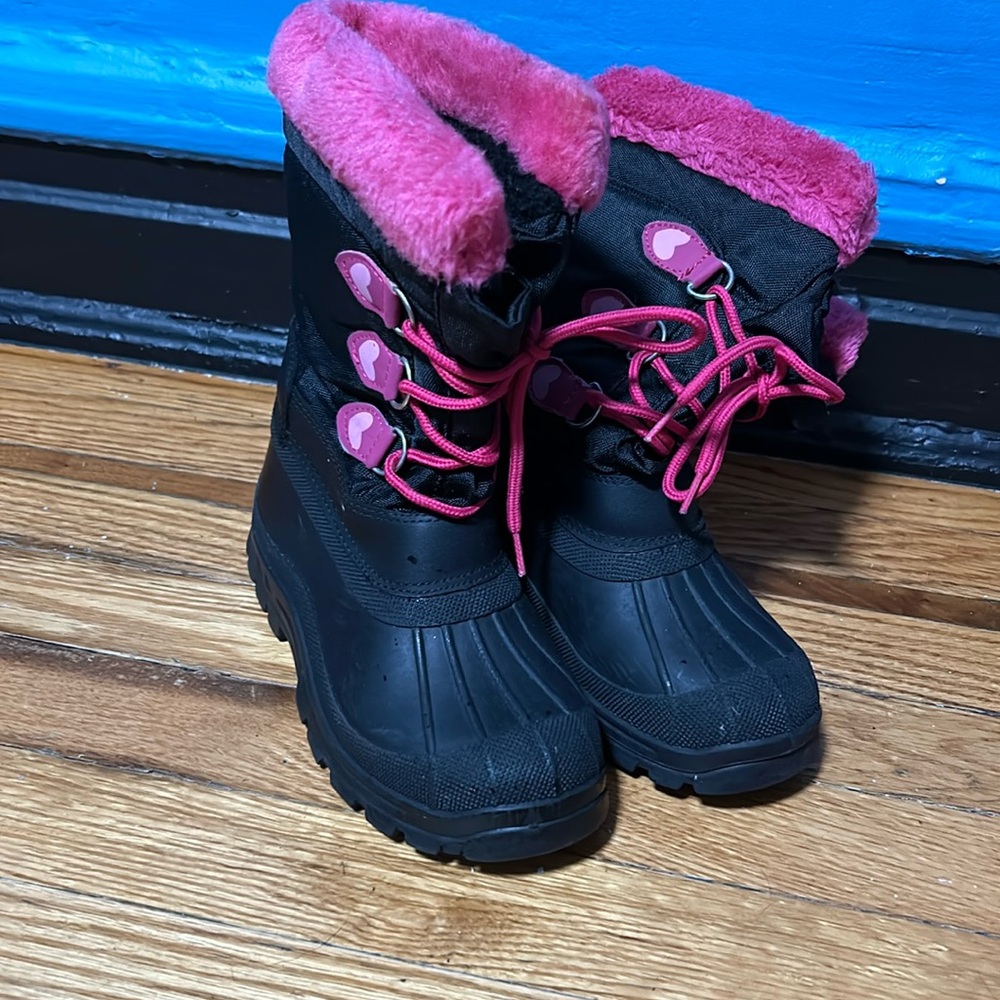 Black and Pink Kid Snow Boots